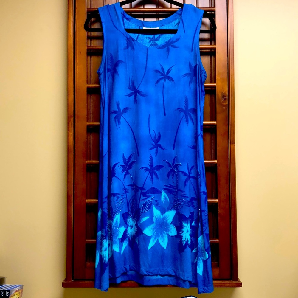 Blue tropical summer dress